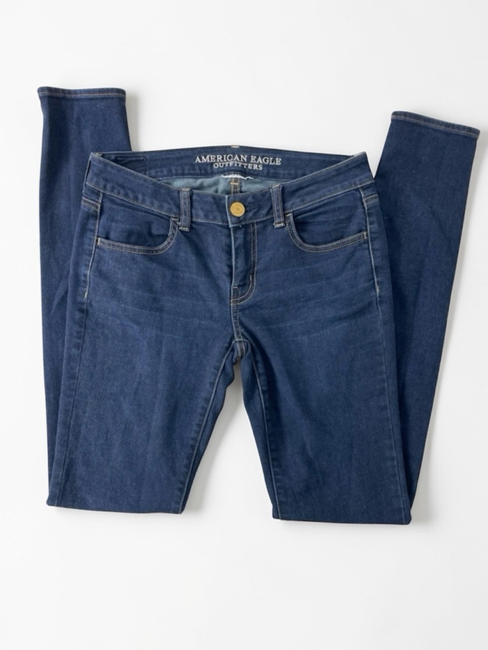 American Eagle Women's Jeggings Super Stretch Dark‎ Blue Jeans Sz 4 X-Long Tall
